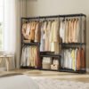 SONGMICS Clothes Wardrobe, Portable Closet, Open Storage Wardrobe, Clothes Garment Rack, 205 x 43 x 166 cm, 5 Hanging Rods and Shelves, for Bedroom, Living Room, Laundry Room, Ink Black RYG035B01 - Bild 2
